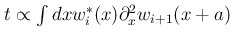 $t\propto \int dx w^*_i(x) \partial_x^2w_{i+1}(x+a)$